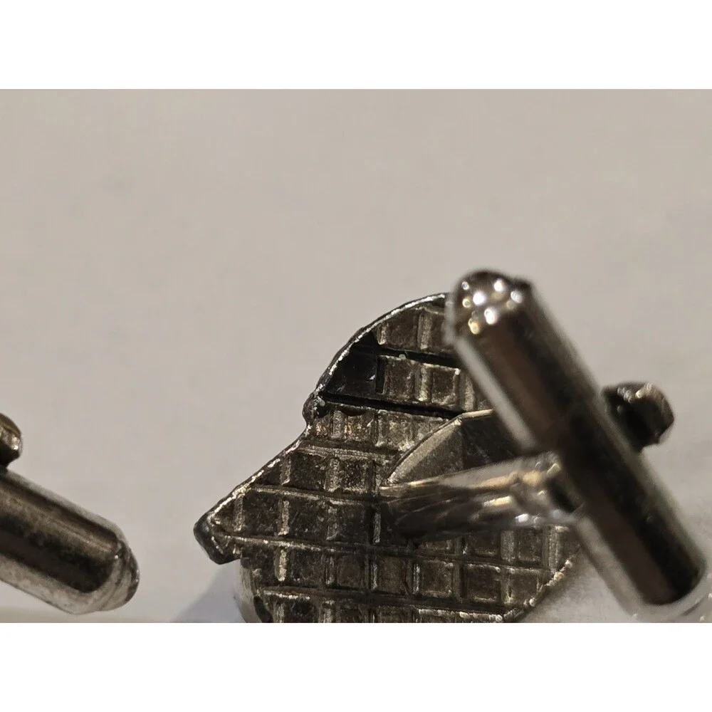 Vintage Silver Tone Warrior Face Cufflinks Tribal Mask Head Mens Cuff Links 1215